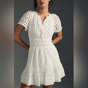 Anthropologie Meave Somerset Mini Dress White Eyelet size XS Petite